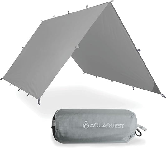 AquaQuest Safari Camping Tarp - Lightweight Durable Rain Fly - Waterproof Camping Essentials for Hiking, Backpacking & Hammock, 10 x 7 ft, Stealth Gray