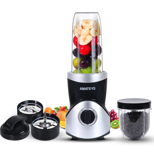 Amateys Personal Blender for Shakes and Smoothies,Professional Kitchenblender with Blending & Grinding Blades, Portable Coffee Grinder with 24/10 OZ Travel Bottles, Adjustable Speeds Juice Blender
