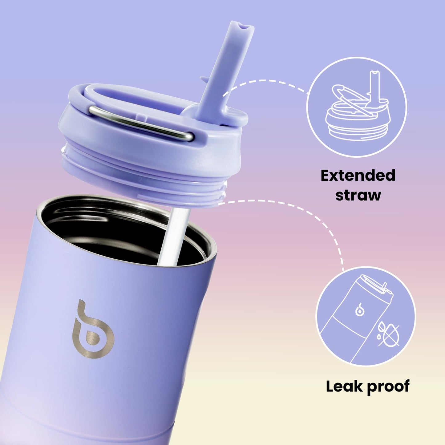 BOTTLE BOTTLE Insulated Water Bottle 24oz with Straw Lid and Handle for Sports Travel Gym Stainless Steel Water Bottles Double-Wall Vacuum Metal Thermos Bottles Leak Proof BPA-Free (purplepinkyellow)