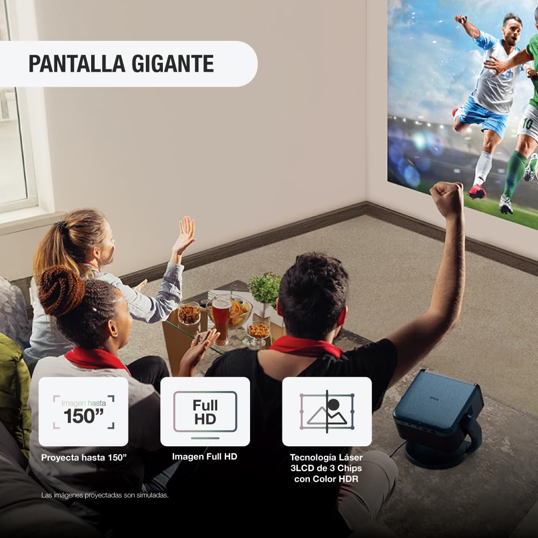 Epson EpiqVision Mini EF22 Portable Smart Laser Projector, Bright 1,000 Lumens, FHD 1080p HDR, 3-Chip 3LCD, Google TV, Netflix, Swivel Stand, Stereo Speakers, Outdoor Backyard/Home Theater - Blue