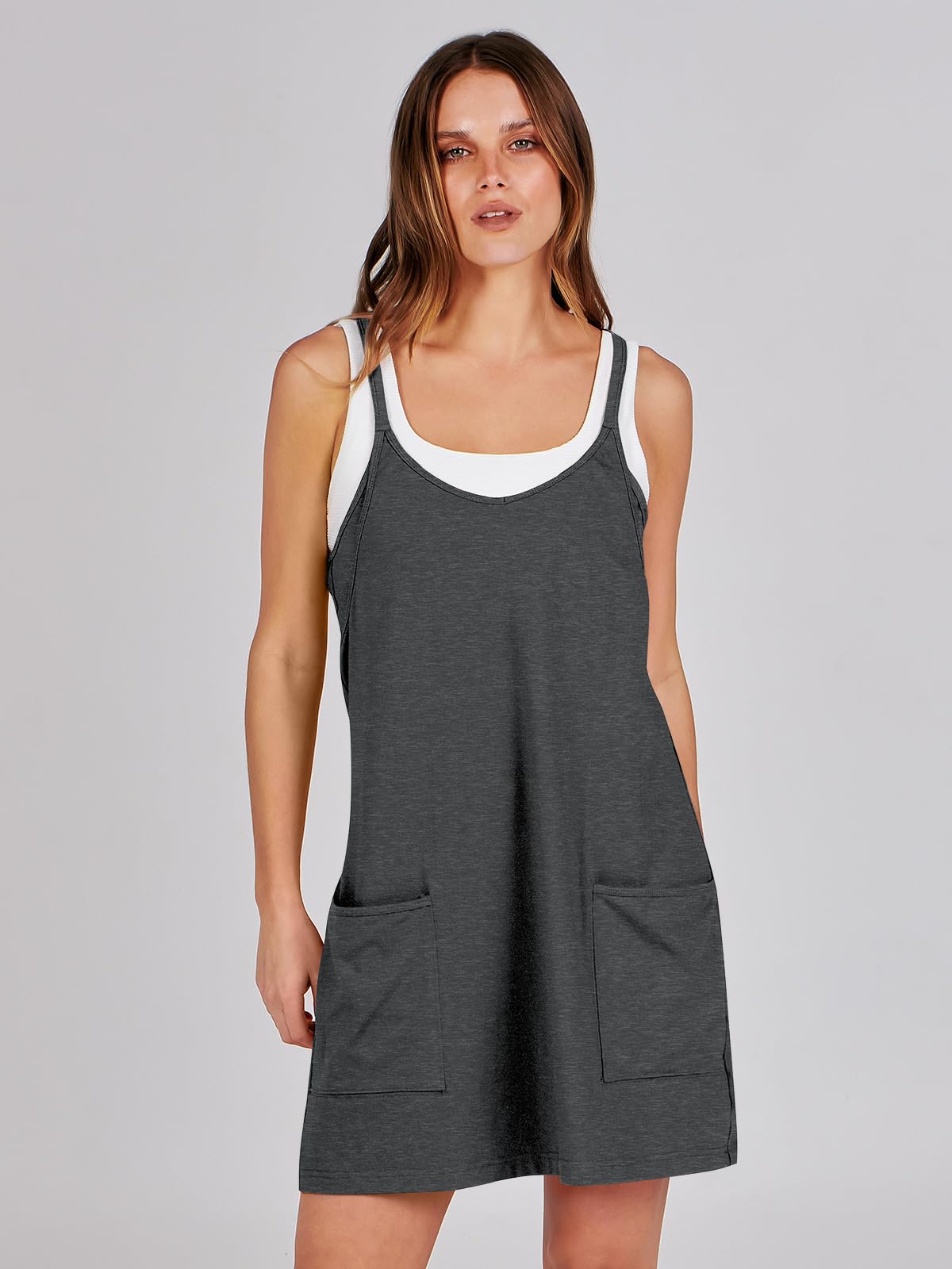 ANRABESS Women Summer Mini Romper Dress Workout Tennis Active Sports Athleisure Outfits built in Shorts Trendy Vacation Deep Gray X-Smal
