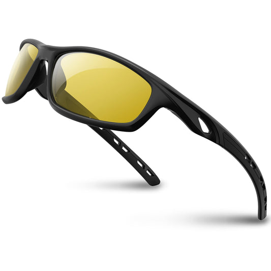 RIVBOS Mens Sunglasses Polarized UV Protection TR90 Unbreakable Frame Sports Driving Fishing Cycling RB833-black Night Version Lens