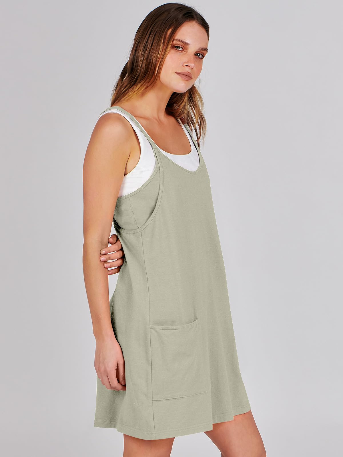 ANRABESS Women Summer Mini Romper Dress Workout Tennis Active Sports Athleisure Outfits built in Shorts Trendy Vacation Light Grey Medium