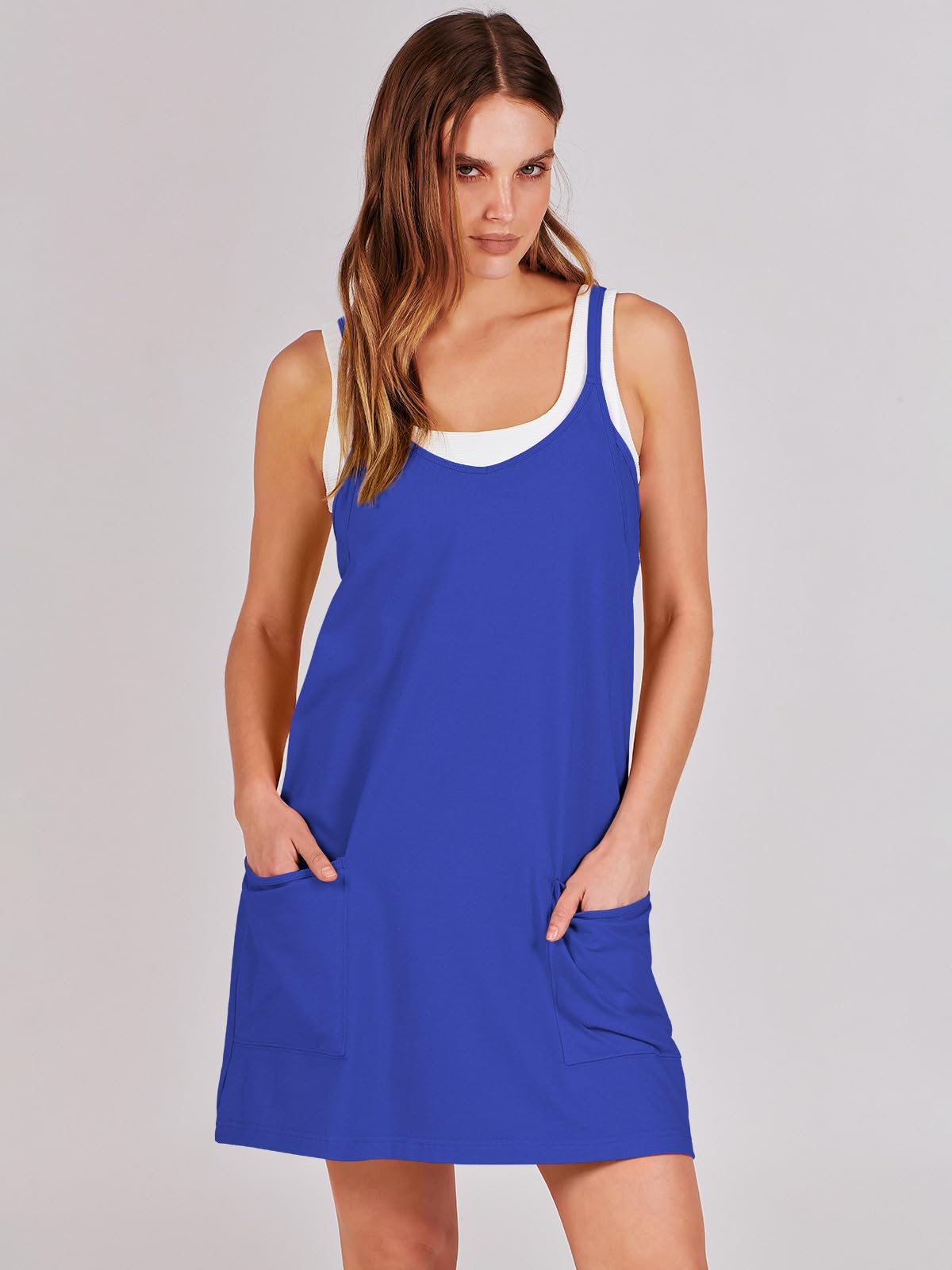 ANRABESS Women Summer Mini Romper Dress Workout Tennis Active Sports Athleisure Outfits built in Shorts Trendy Vacation Royal Blue Medium
