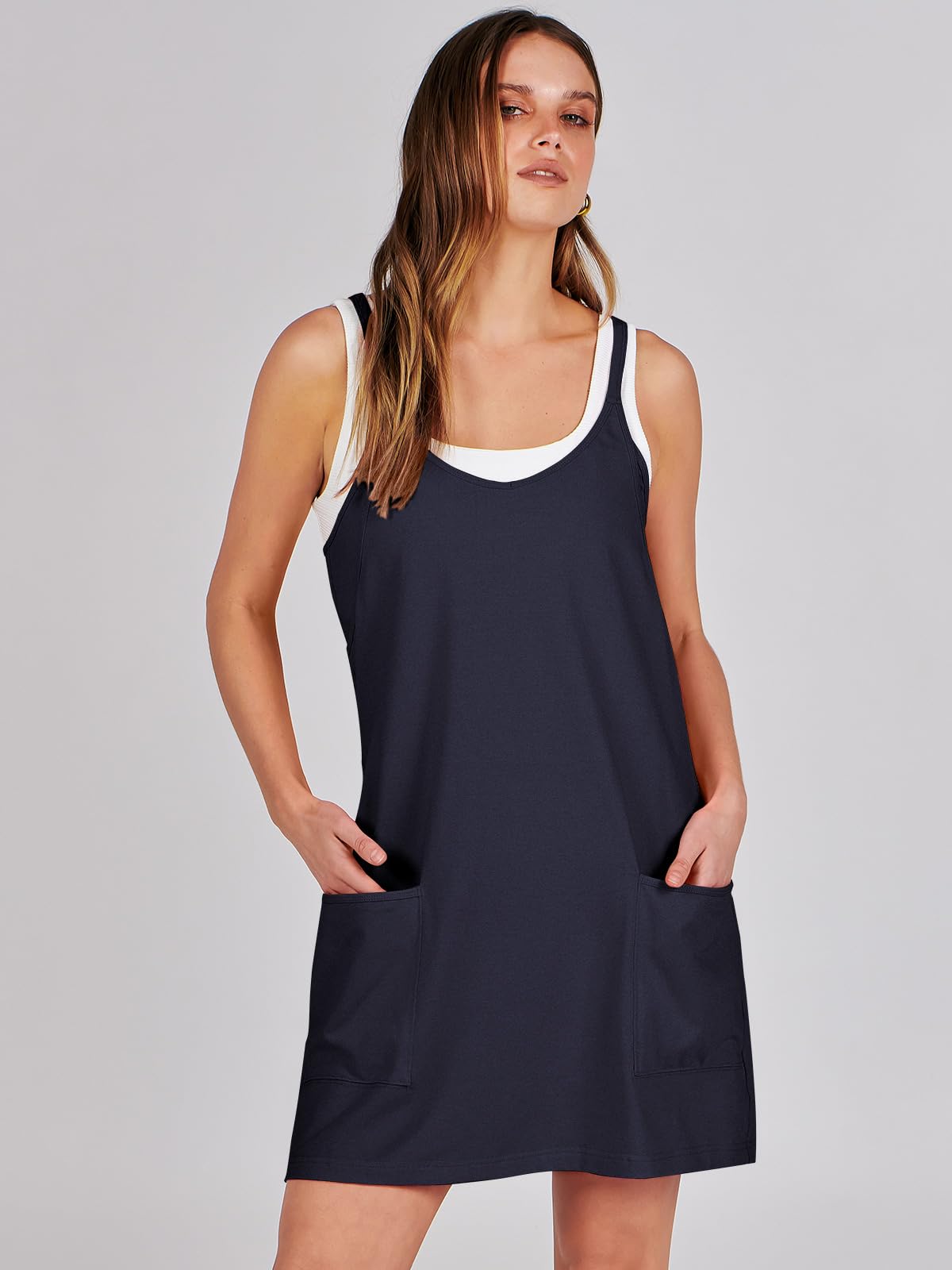 ANRABESS Women Summer Mini Romper Dress Workout Tennis Active Sports Athleisure Outfits built in Shorts Trendy Vacation Navy Blue X-Smal