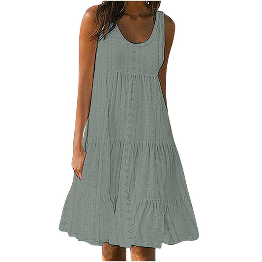Anjikang clearance items for women Summer Dresses for Women 𝟮𝟬𝟮𝟰 Sleeveless Beach Tank Dresses Tiered Ruffle Swing Dress Casual Solid Color Dresses, Large