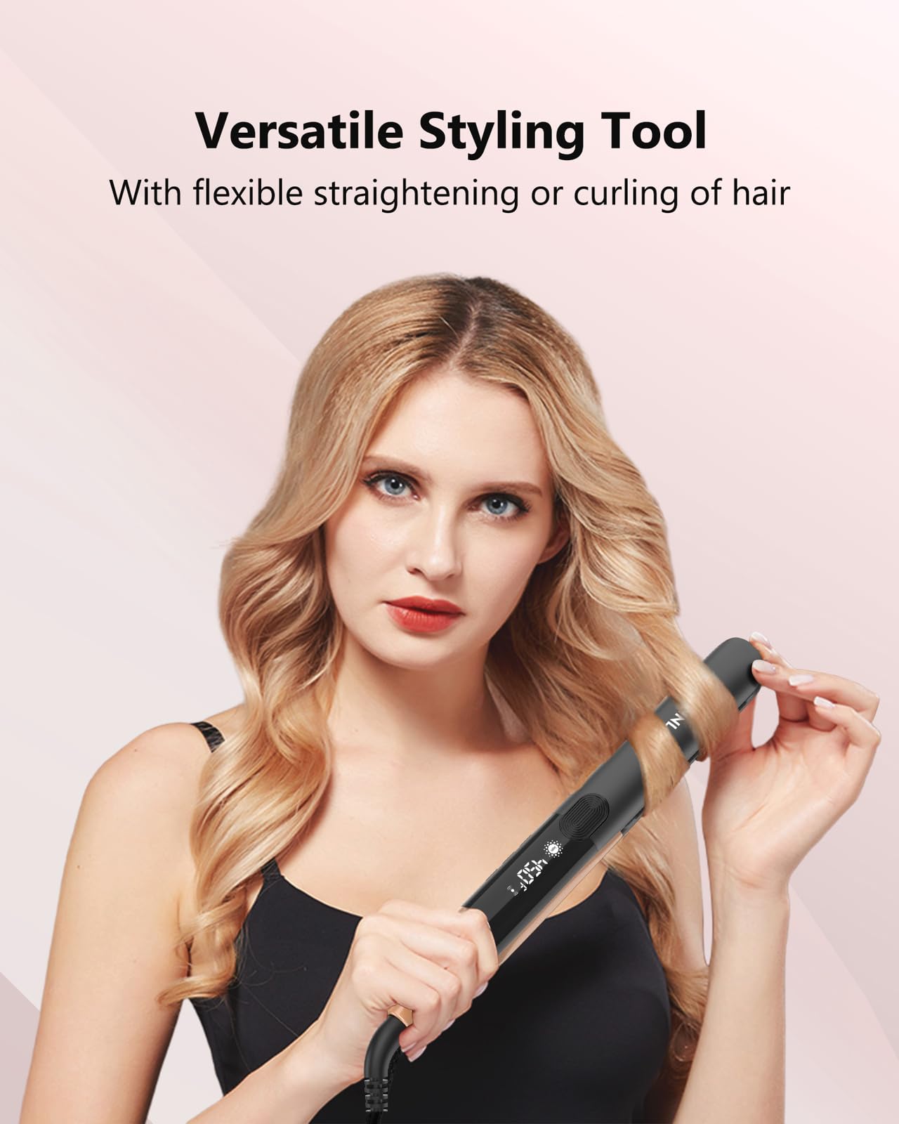 Annlary Hair Straightener, 1 Inch Flat Iron Hair Straightener and Curler 2 in 1, Professional Ionic Titanium Dual Voltage Flat Iron with Anti-Iron Silicone for Less Frizz, Shinier & Smoother Hair