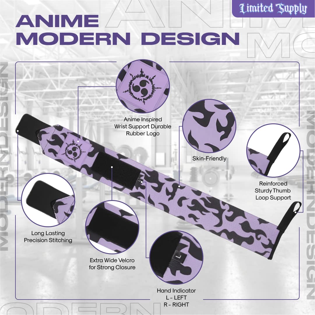 Anime Wrist Wraps Lifting Straps 24" for Men and Women - 1 Pair Each, Gym Accessories Support Weightlifting, Powerlifting, Strength Training, and Improve Workout (CM2)