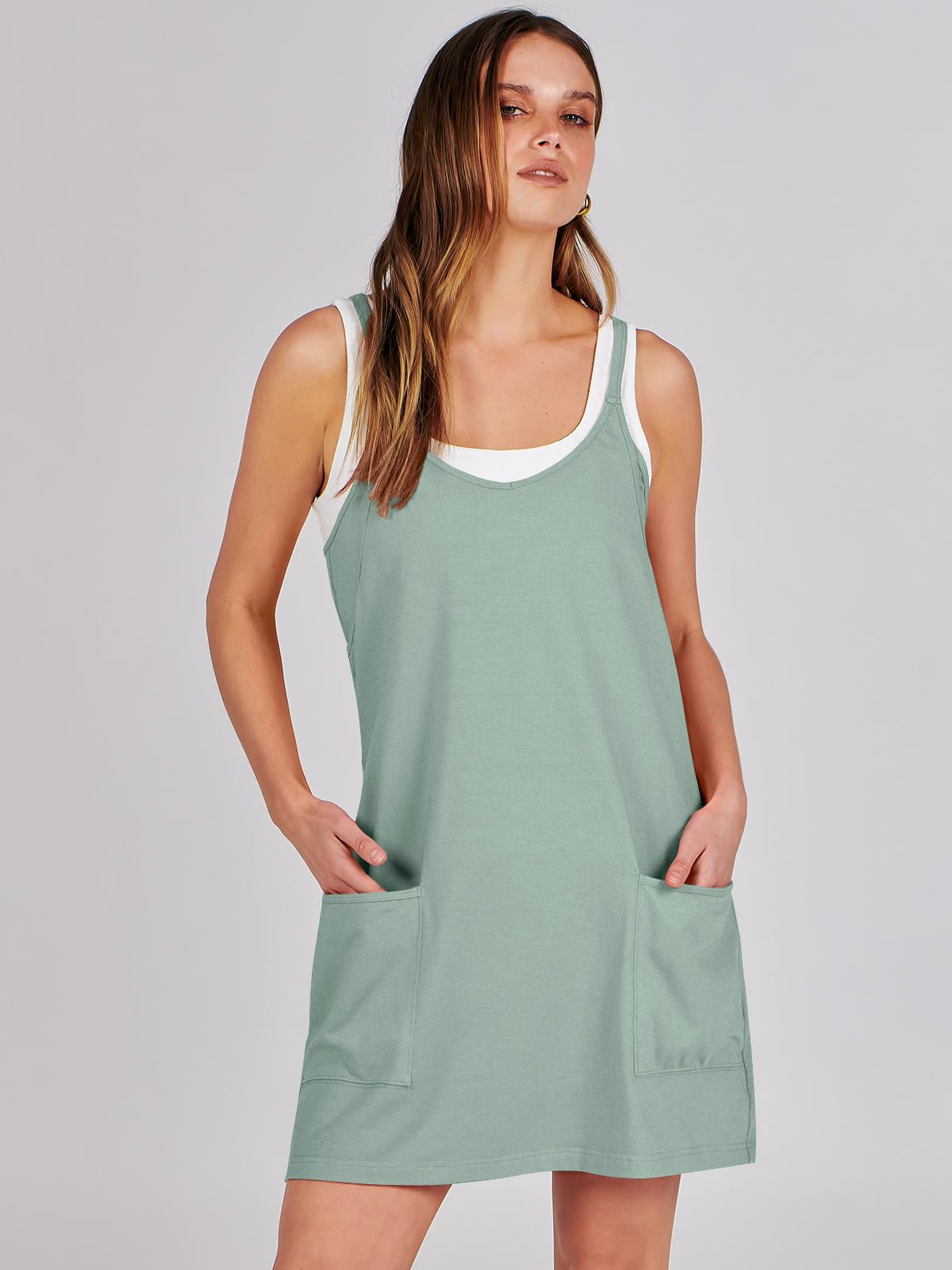 ANRABESS Women Summer Mini Romper Dress Workout Tennis Active Sports Athleisure Outfits Built in Shorts Trendy Vacation Gray Blue X-Smal
