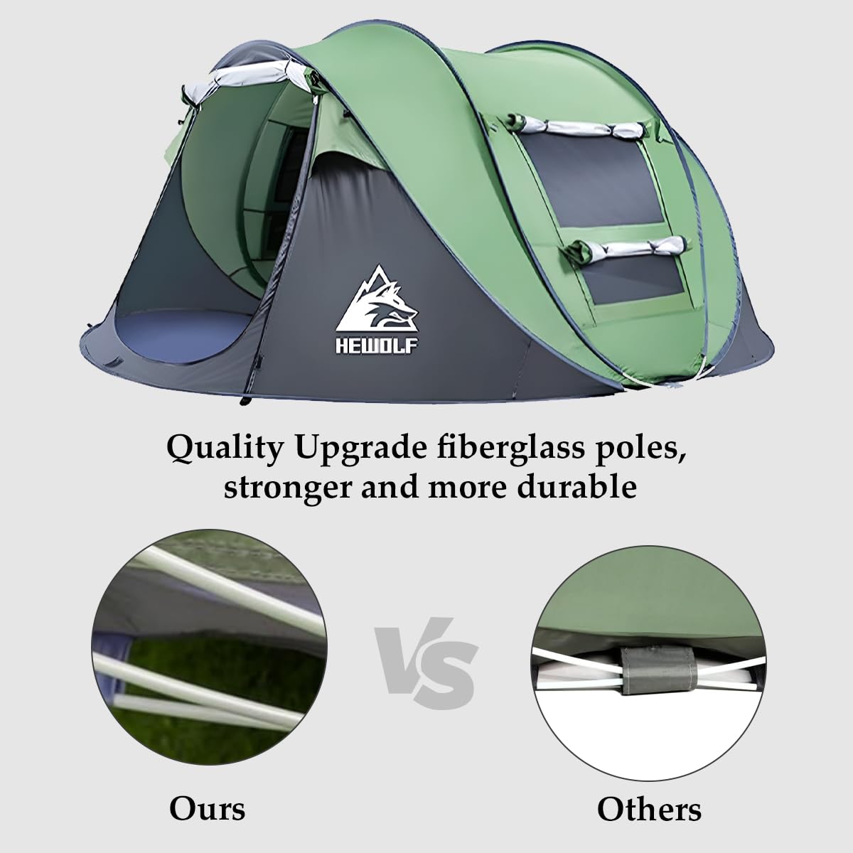 HEWOLF 3-4 Person Pop Up Tents for Camping Easy Set Up Pop Up Tent Waterproof Portable Tent Automatic Setup with 2 Bigs Doors Family Tents for Hiking (Green)