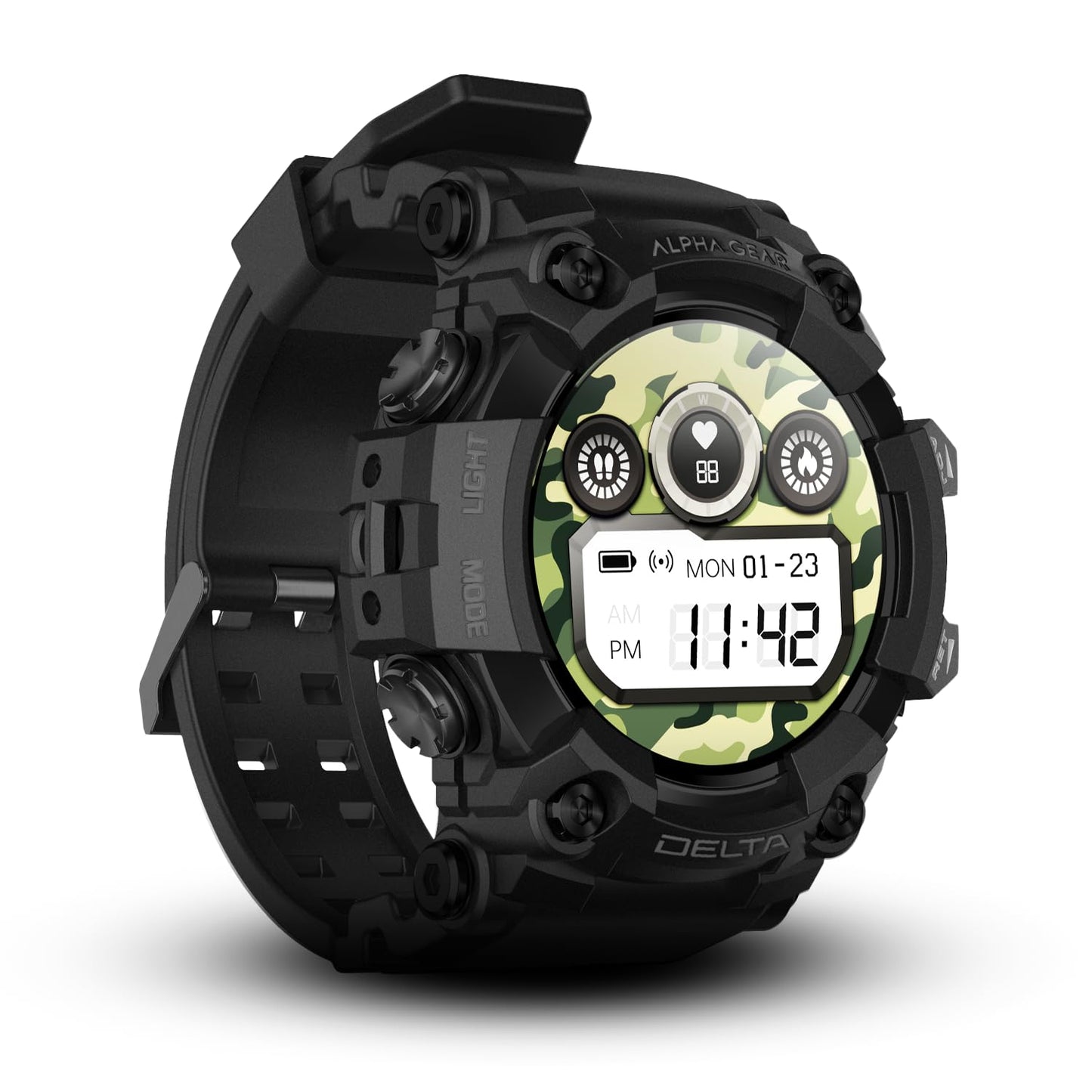 ALPHAGEAR Delta Smartwatch for Men, Military Smart Watch, Sports Fitness Tracker Watch with 1.45" HD Screen, 14 Days Battery, for iPhone Android Phone (2xScreen Protector Included) (Coal Black)