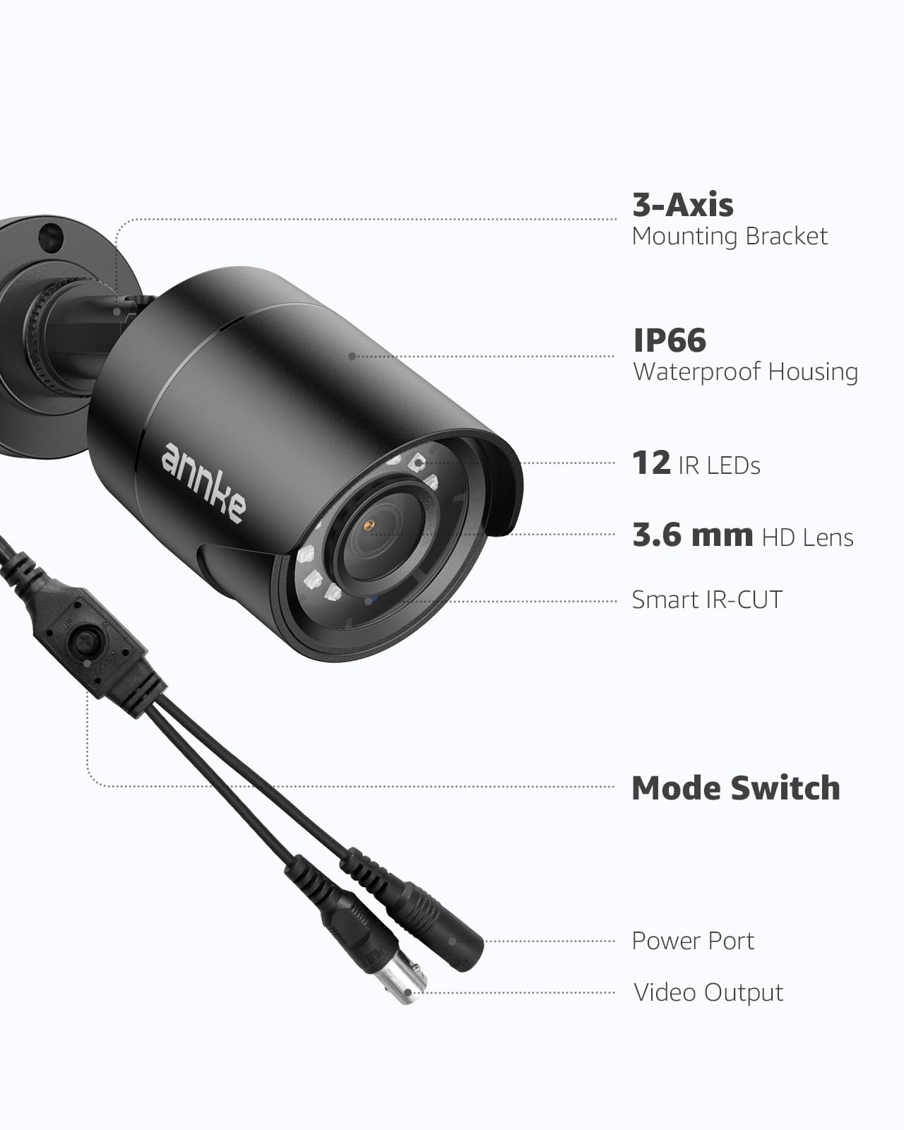 ANNKE 1080p Security Camera 4-in-1 CCTV Bullet Wired Cam, AHD/TVI/CVI/CVBS, Analog Surveillance Video Add-On Black Camera for Outdoor Use, 100ft Clear Night Vision (Power Adapter Not Included) - E200