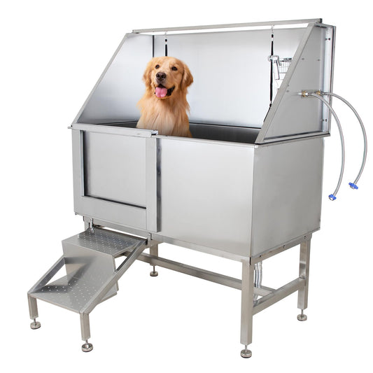 GarveeLife 50" Dog Grooming Tub, Stainless Steel Pet Washing Station, Professional Dog Grooming Bathtub for Large, Medium & Small Pets, Left