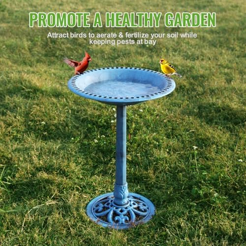Backyard Expressions Outdoor Garden Bird Bath - Blue - Weather Resistant Polyresin - 27 Inch