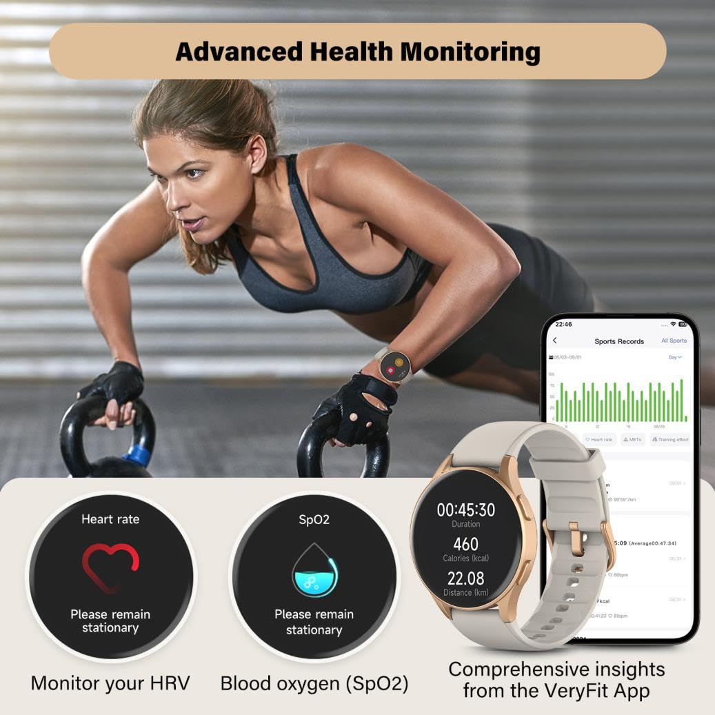 QIPOPC Smart Watch for Women, Built-in Alexa, GPS, HRV, VO2 Max, Blood Oxygen, Sleep & Stress Monitor, Compass, Altimeter, 1.32" AMOLED, Fitness & Women’s Health, iOS Compatible