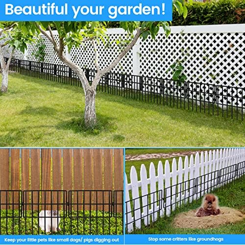 10 Pack Animal Barrier Fences, 1.5" Gap No Digging Garden Fence Panels, Metals Black Deterrent Fence for Dogs Rabbits, Decorative Fence for Outdoor Landscape Patio Total 10 ft(L)×16 in(H)
