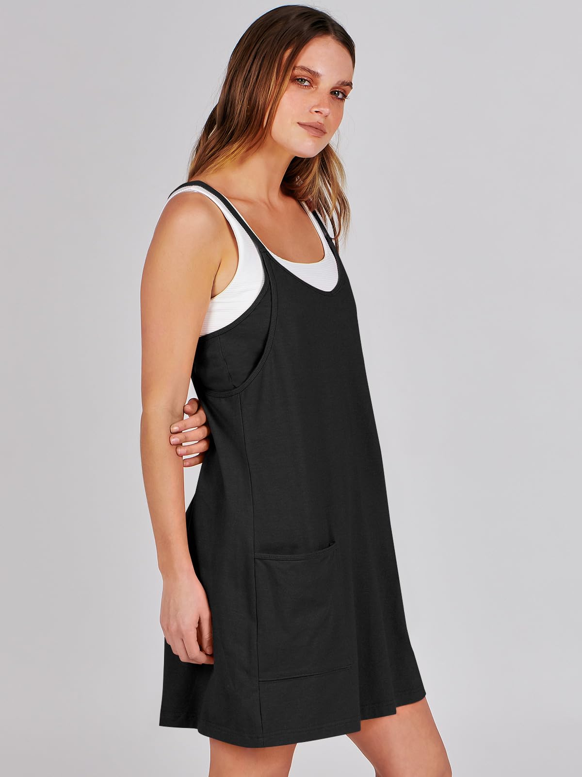 ANRABESS Women Summer Mini Romper Dress Workout Tennis Active Sports Athleisure Outfits Built in Shorts Trendy Vacation Black X-Smal