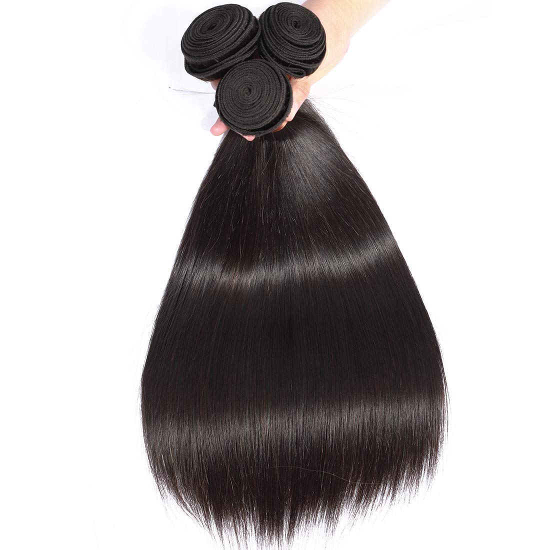 ANGIE QUEEN Peruvian Virgin Hair Straight Hair 3 Bundles Weaves 100% Unprocessed Human Hair Extentions Wefts Nature Black Color (20 22 24)