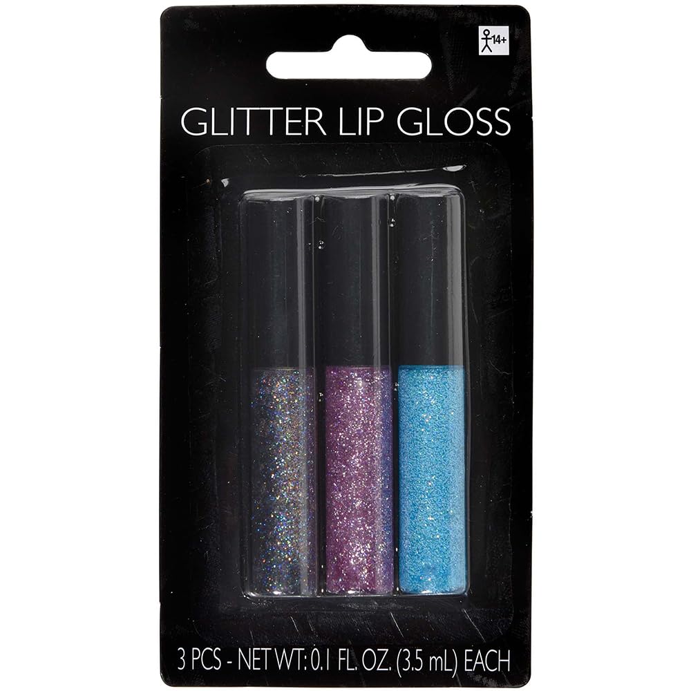 Amscan Multicolor Glitter Lip Gloss - 3 Pcs. - Shimmering Design, Perfect Costume Accessory For Parties, Events & Everyday Glamour