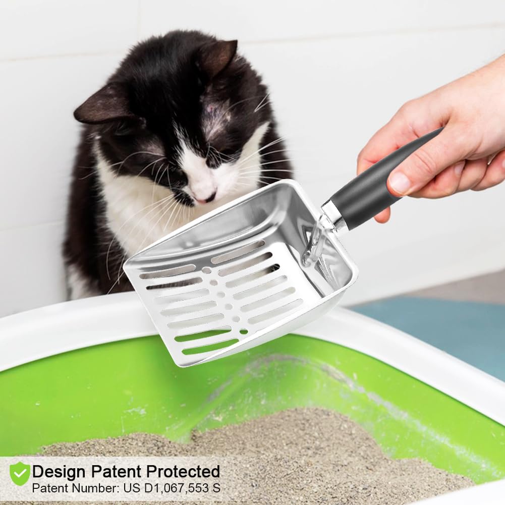 Apidgrowth Cat Litter Scoop - Metal Medium Cat Litter Scoop-Sturdy Mesh Scooper - Mesh Shovel-Easy to Clean - Suitable for Cat Litter Box - Light Black