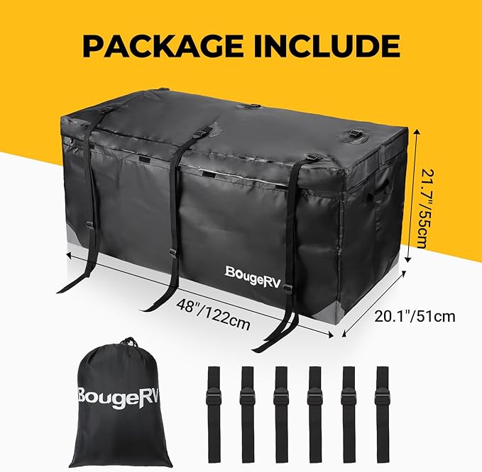BougeRV Hitch Cargo Carrier Bag Waterproof/Rainproof for Car Truck SUV Vans Rear Mount Trays and Baskets 48'' L x 20'' W x 22'' H