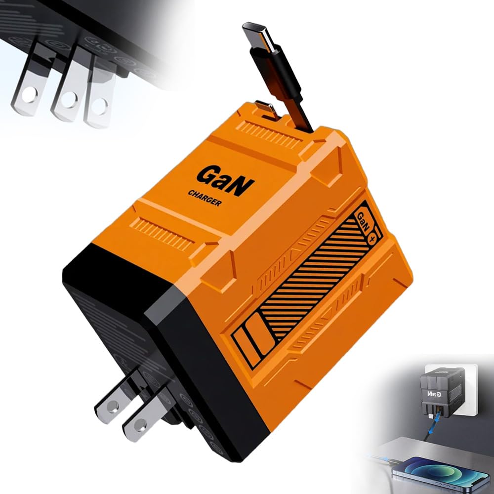 2025 New 2 in 1 GaN Charger 120w, New Scalable Retractable 120w Fast Charger Module, All in 1 Foldable Charging Adapter Wall Plug for Phone, Tablet, Laptops (Orange)