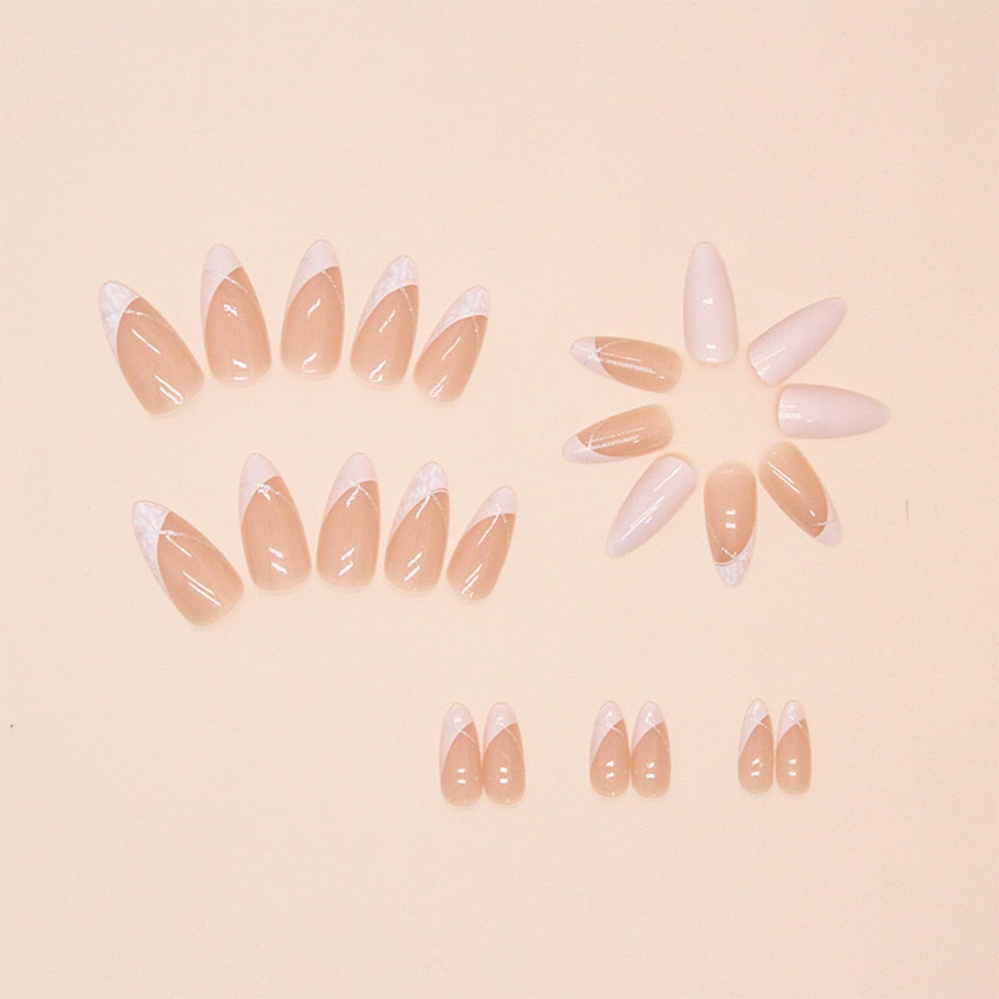 Alomnd Press on Nails Short Fake Nails Almond False Nails Press ons with Designs White Glitter Swirl Glue on Nails Cute Acrylic Nails Glossy Full Cover Artificial Stick on Nails for Women Manicure
