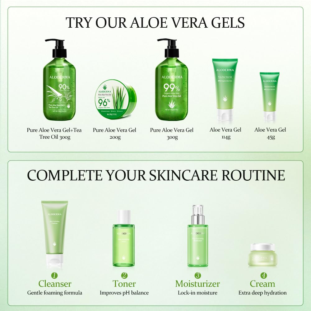 Aloderma 99% Organic Aloe Vera Gel Made within 12 Hours of Harvest, Easy Travel Size Tube for Body, Face, & Scalp, Cooling & Soothing Support for Skin & Sunburn, Hydrating Aloe Gel, 1.5oz - 6ct