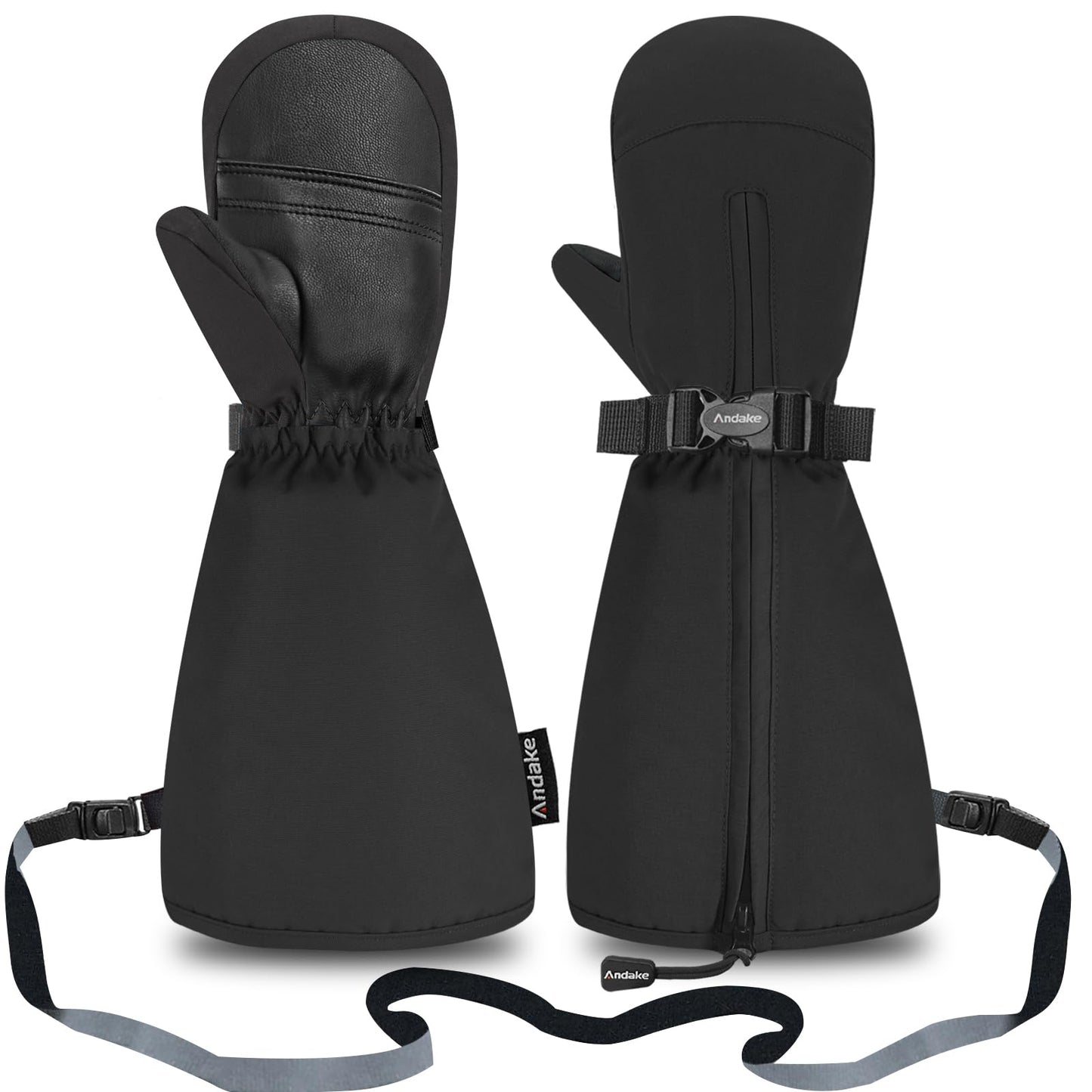 Andake Kids Ski Mittens Gloves with Long Cuff Waterproof Winter Warm Snow Gloves for Toddler Baby Girls and Boys (Black,3-6Y)