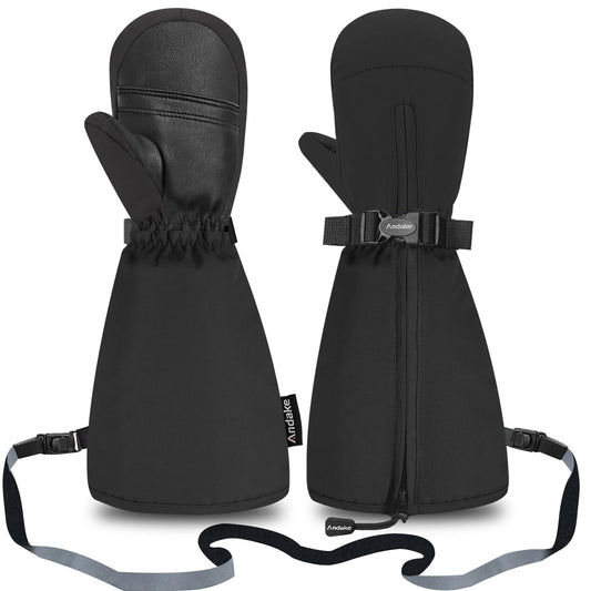 Andake Kids Ski Mittens Gloves with Long Cuff Waterproof Winter Warm Snow Gloves for Toddler Baby Girls and Boys (Black,3-6Y)