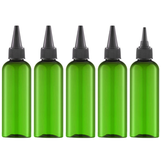 Tekson Hair Color Applicator Bottles, 5 Pack Refillable Squeeze Bottle, Empty Plastic Twist Top Cap Bottles (3.4 OZ, Green)