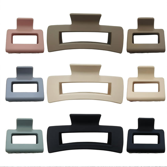 Nalodu Hair Claw Clips 4 Inch Large and 2 Inch Small Matte Square No Slip Rectangle Clip Multi-Colored for Thin and Thick Hair Women, 9 Pack