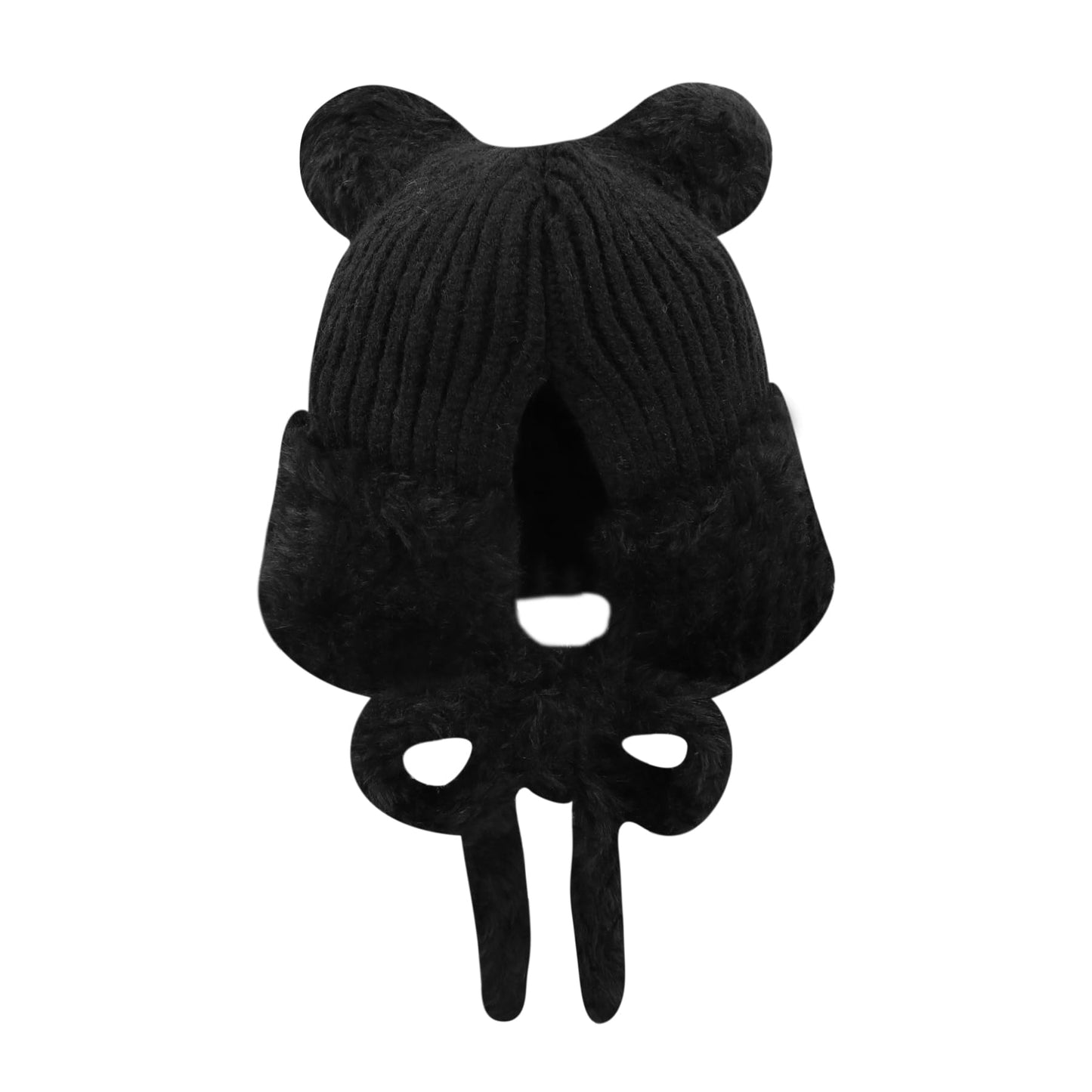 ANKOMINA Winter Cute Bear Ear Warm Hat Women Plush Earflap Beanie Hat Kids Girls Windproof Skull Cap B Black