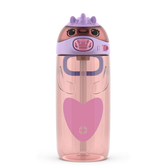 Ello Ellies 16oz Plastic Kids Water Bottle with Straw and Built-in Carrying Handle and Leak-Proof Locking Lid for School backpack, Lunchbox and Outdoor Sports, Unicorn