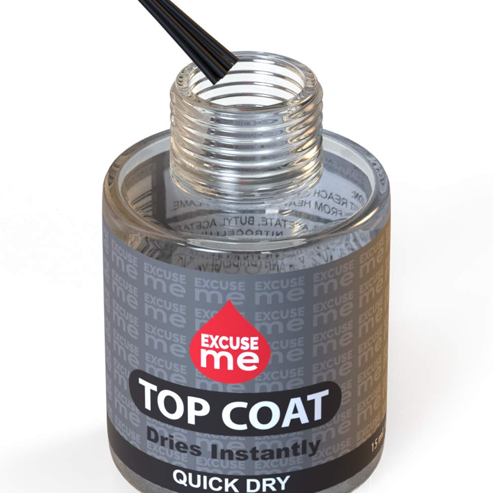 EXCUSE ME Quick Dry Fast Drying Super Shiny Nail Polish Top Coat 0.5 oz 15ml