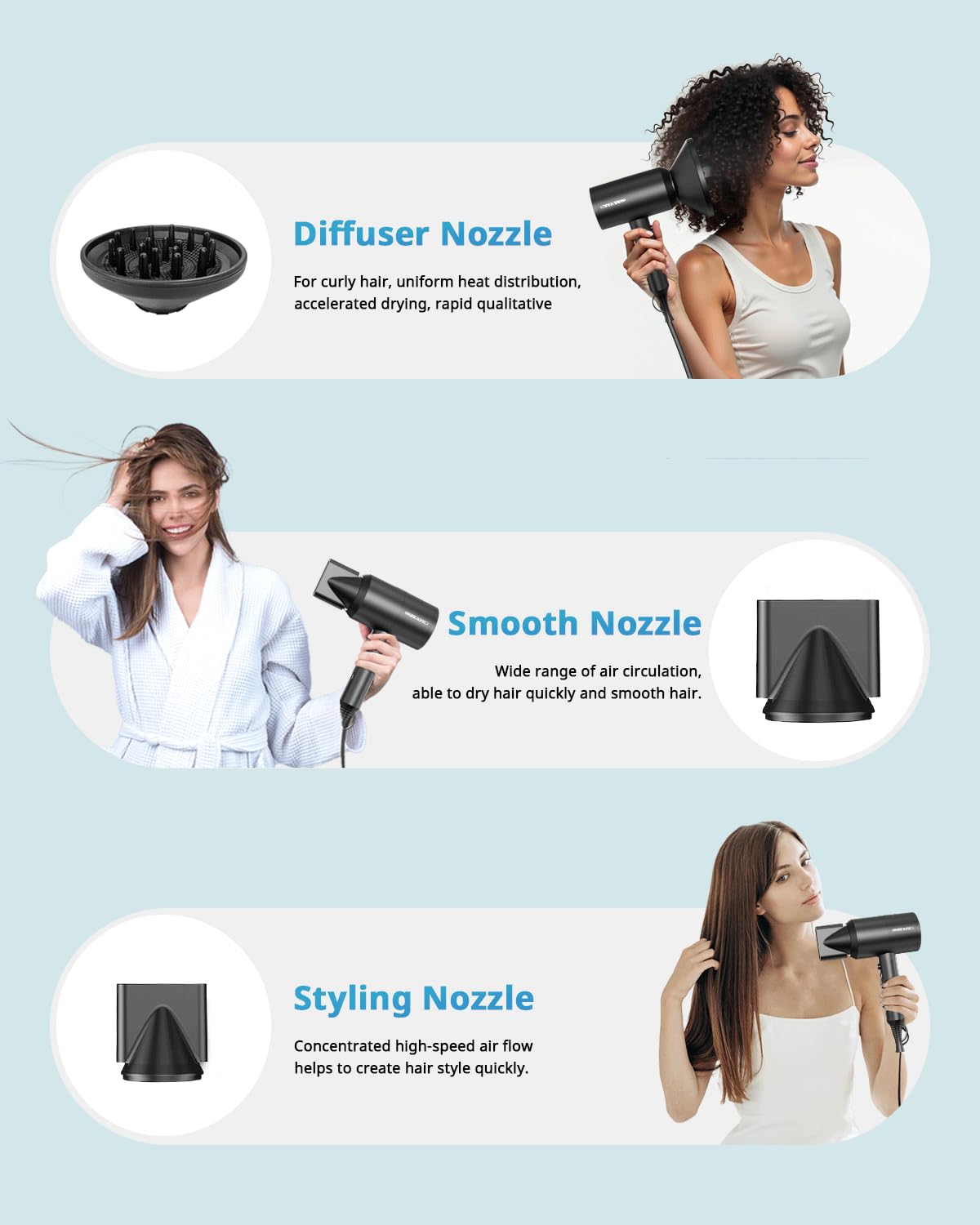 SHRATE Lightweight Ionic Hair Dryer with Diffuser - Powerful 1800W Blow Dryer for Fast Drying - Professional Low Noise Mini Hair Dryer for Travel, Gifts, Hair Styling (Black)