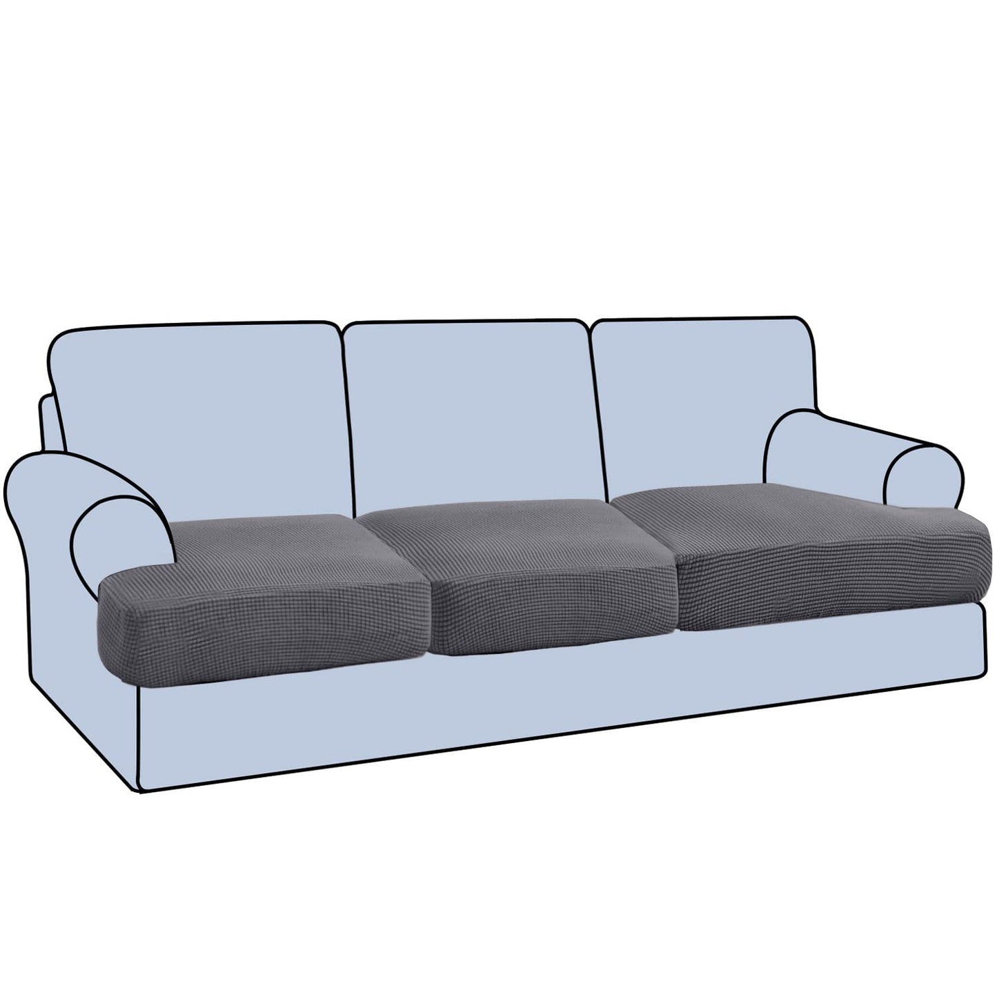 H.VERSAILTEX Stretch 3 Piece T Cushion Sofa Slipcovers Individually Sofa Cushion Covers for 3 Cushion Couch Sofa Seat Cushion Covers with Elastic Bands Featuring Thicker Jacquard Fabric, Gray