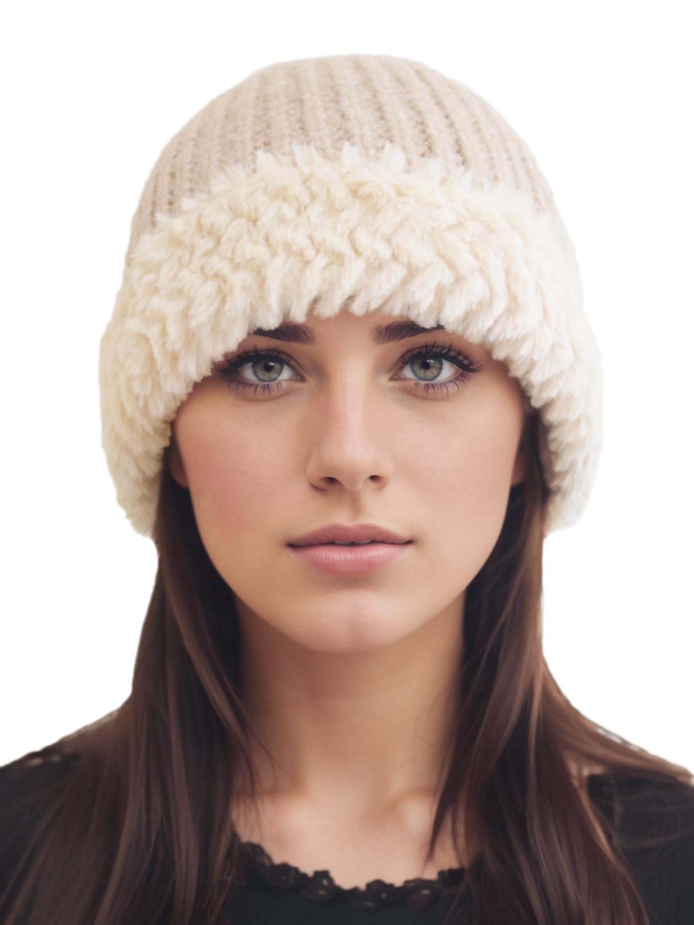 AICHUAN Women Winter Hats with Furry Fluffy Brim Winter Warm Beanie Hat Skullies Beanies Ski Cap for Men Khaki
