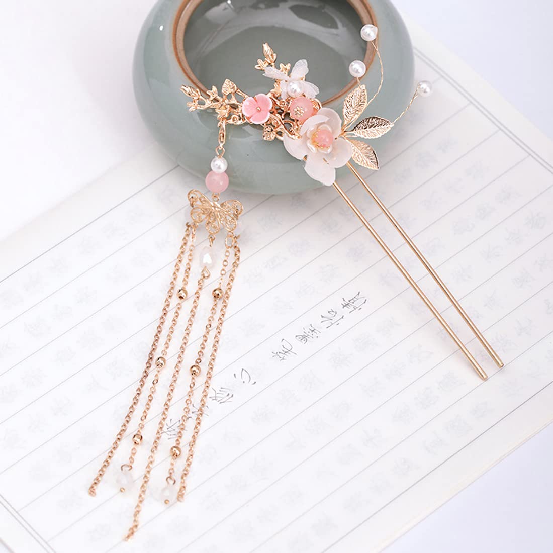Alloy Hair Sticks Pins Long Tassel Hanfu Chinese Hair Comb/Earrings Set of 1 Traditional Classical (Style D)