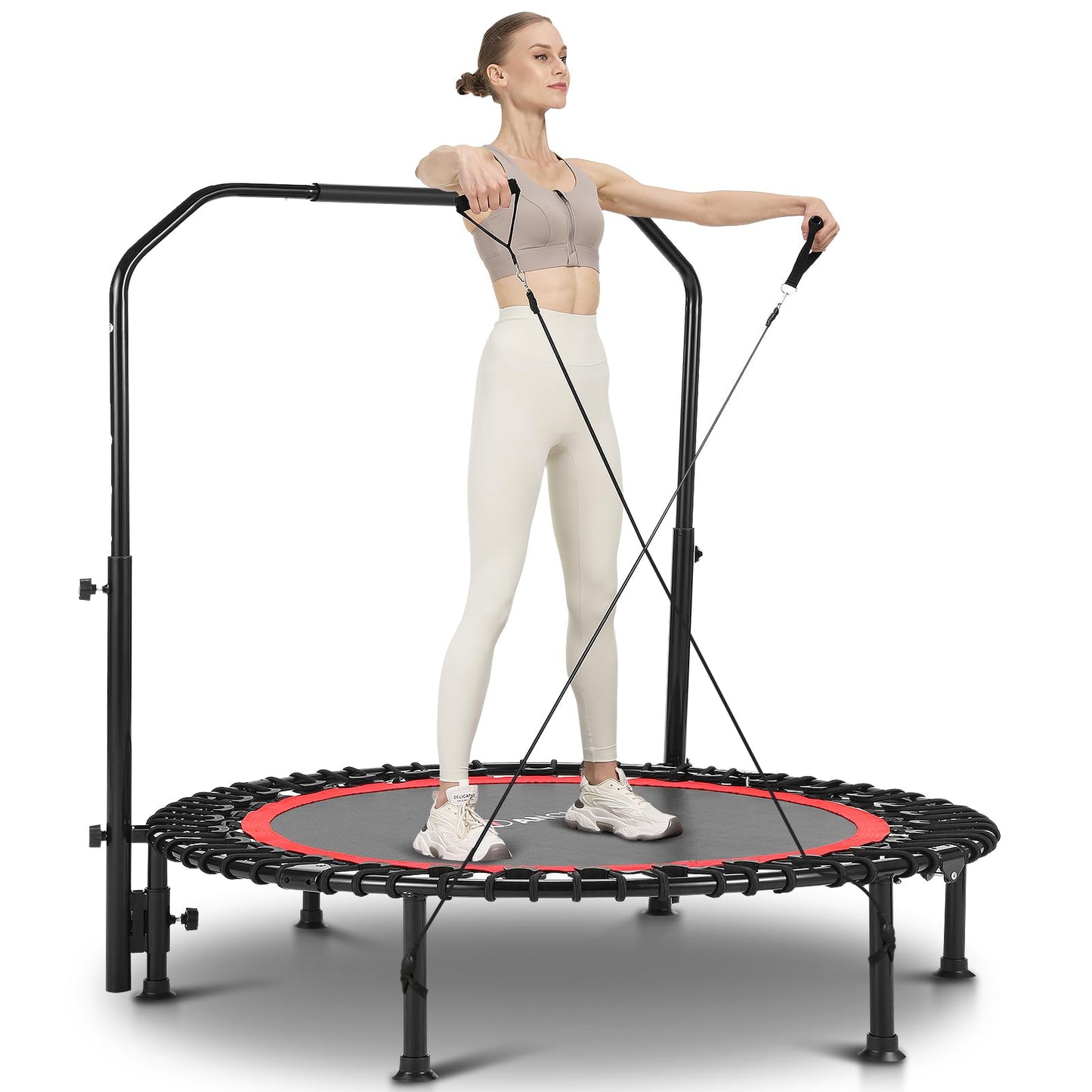 ANCHEER Mini Exercise Trampoline Foldable 40" Adjustable Trampoline Rebounder, Fitness Trampoline with Handle for Indoor/Garden/Workout Cardio, Max Load 300lbs (Red)