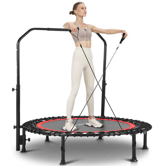 ANCHEER Mini Exercise Trampoline Foldable 40" Adjustable Trampoline Rebounder, Fitness Trampoline with Handle for Indoor/Garden/Workout Cardio, Max Load 300lbs (Red)