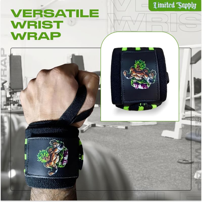 Anime Wrist Wraps Lifting Straps 24" for Men and Women - 1 Pair Each, Gym Accessories Support Weightlifting, Powerlifting, Strength Training, and Improve Workout, Black Green Dzbsyan