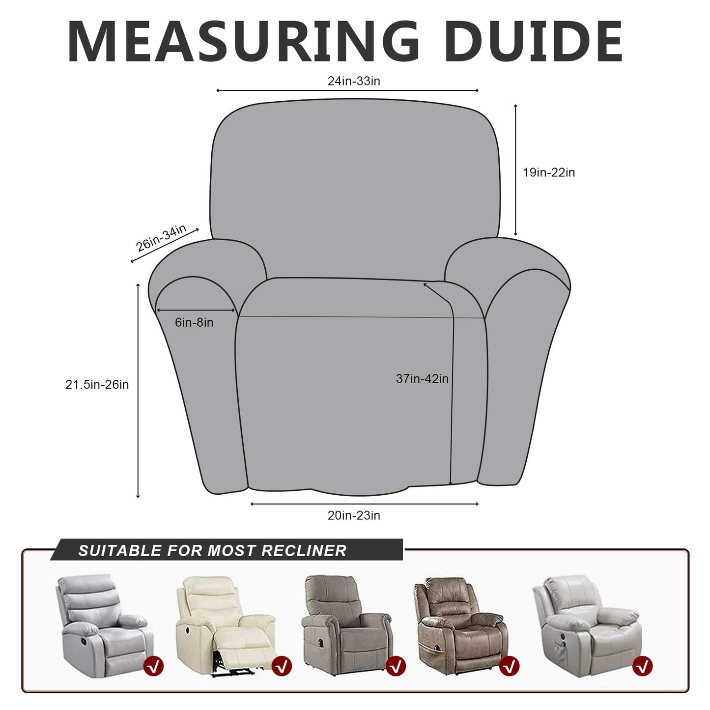 ANARACHON Leather Like Recliner Chair Covers Heavy Duty, 4 Pieces Lazy Boy Recliner Cover for Recliner Chair, Leather Cover for Recliner slipcovers Washable for Pets (Black)
