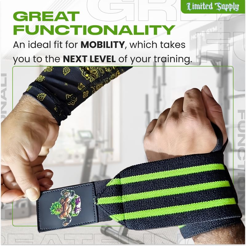 Anime Wrist Wraps Lifting Straps 24" for Men and Women - 1 Pair Each, Gym Accessories Support Weightlifting, Powerlifting, Strength Training, and Improve Workout, Black Green Dzbsyan