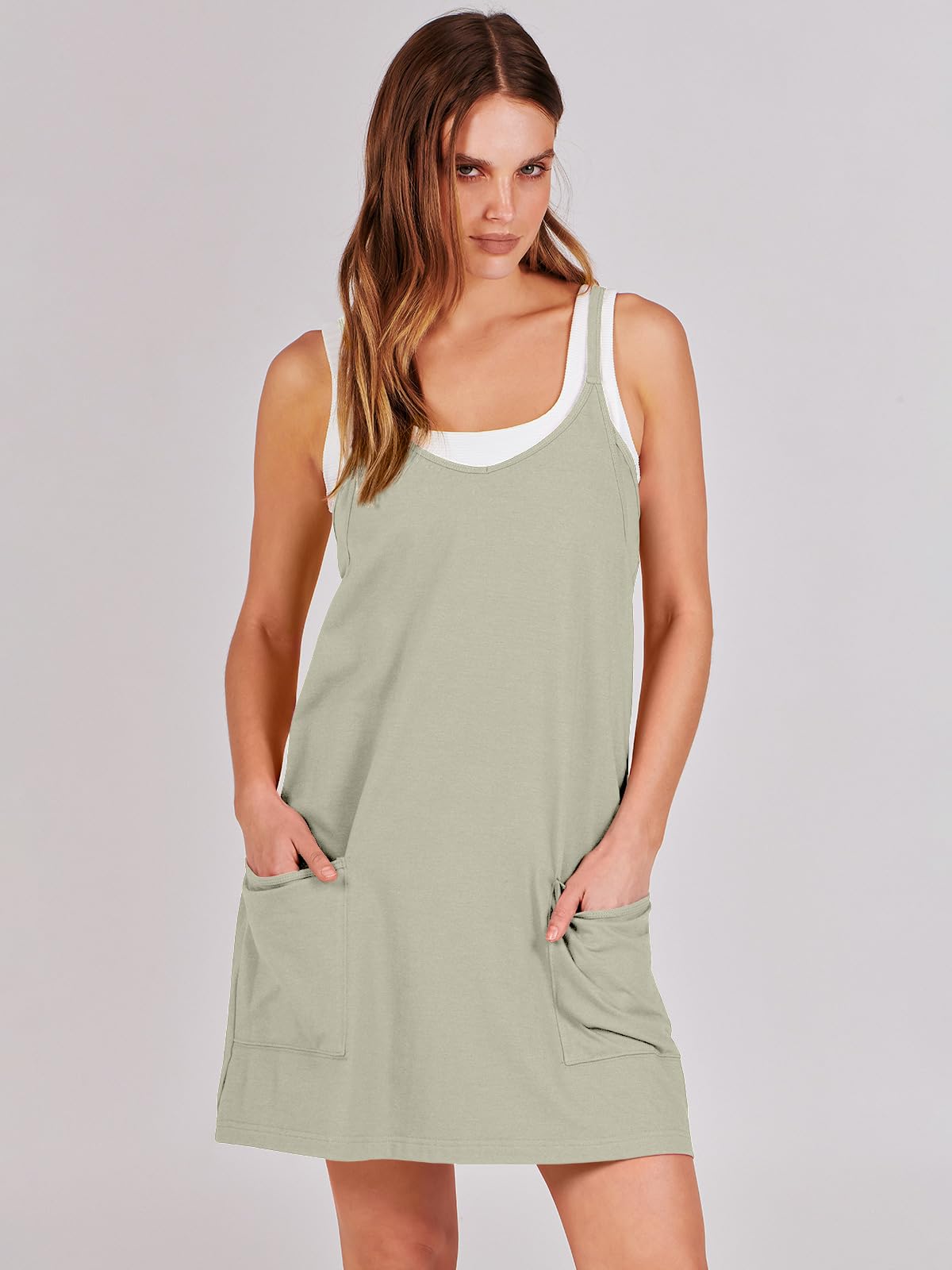 ANRABESS Women Summer Mini Romper Dress Workout Tennis Active Sports Athleisure Outfits built in Shorts Trendy Vacation Light Grey Medium
