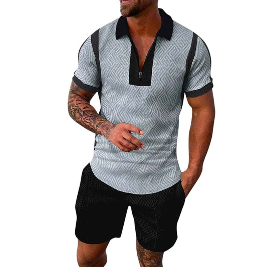 Good T Shirts for Men Two Piece Outfits Set for Men Printed Short Sleeve Polo Shirts Shorts Set Men S Short Set Outfit 2 (Y1-Grey, XL) Chambray Shirt Men