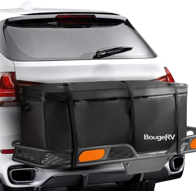 BougeRV Hitch Cargo Carrier Bag Waterproof/Rainproof for Car Truck SUV Vans Rear Mount Trays and Baskets 48'' L x 20'' W x 22'' H