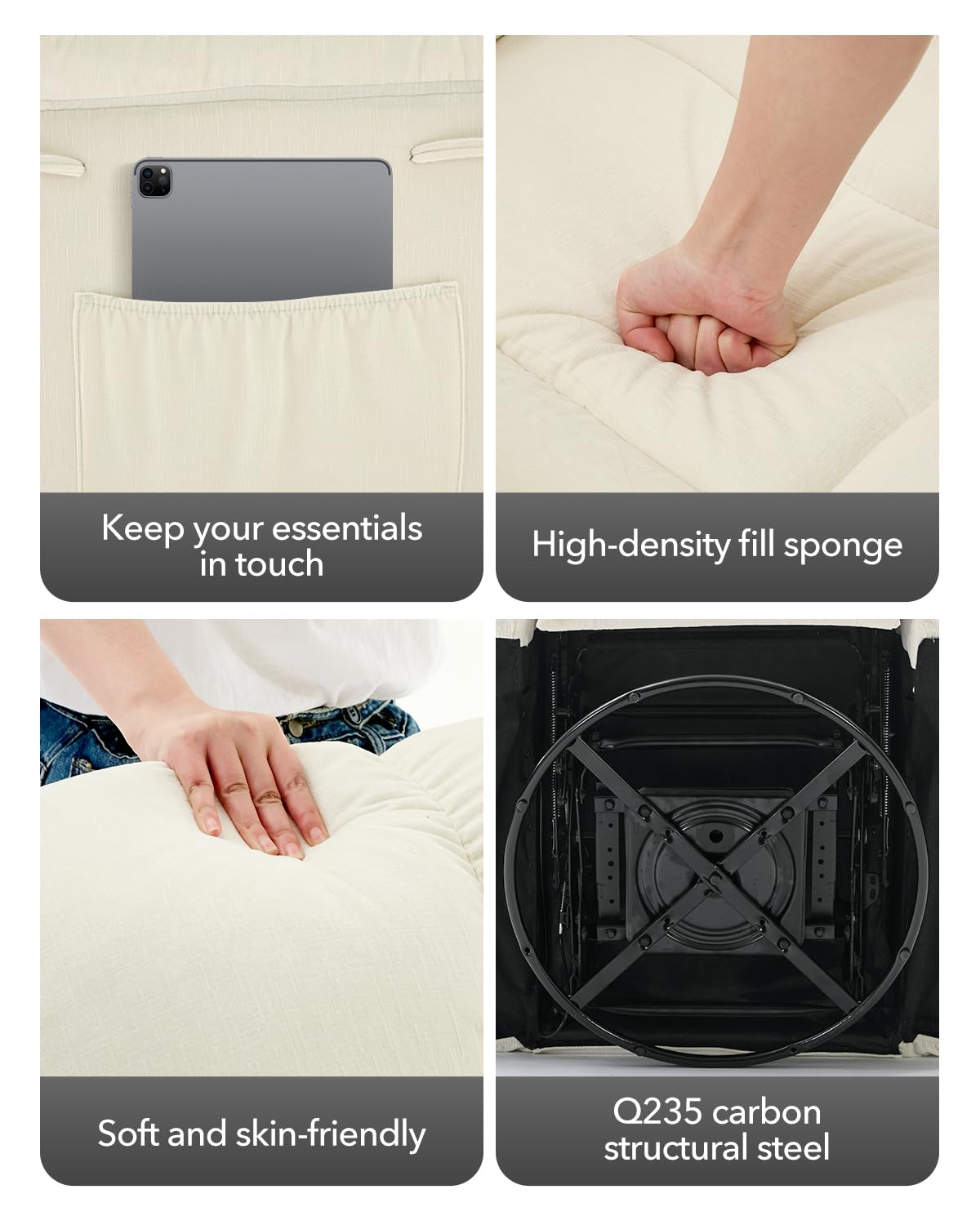 SLEKVERSA Rocking Recliner Chair, 360° Swivel & 30° Rocking, Upholstered Fabric Nursery Chair with Side Pockets, Q235 Steel Frame for Small Spaces & Versatile Use