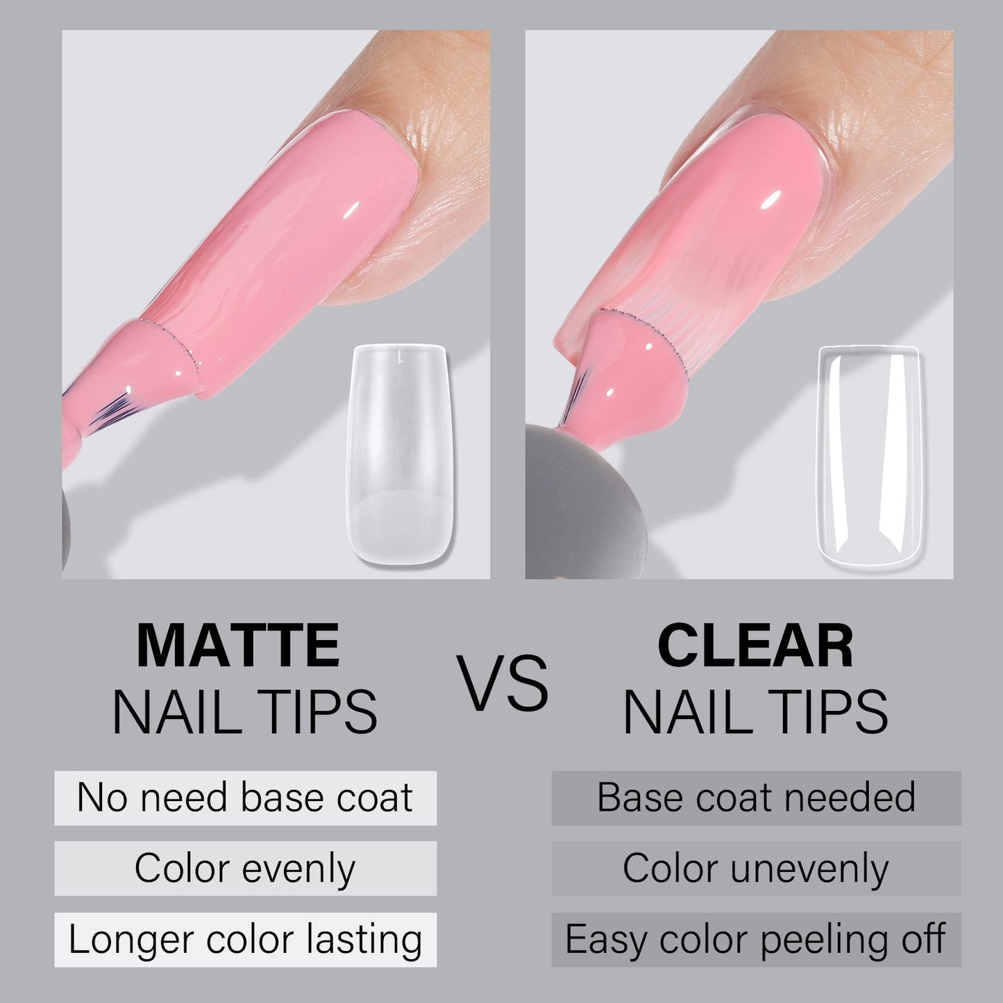 AILLSA Medium Square Nail Tips - Upgraded Matte Gel Full Cover Nails Tips No Filed, 240Pcs Pre-shaped Gelly Tips Acrylic Clear Fake Press On Soft Nail Tip for Soak Off Nail Extension 10 Sizes