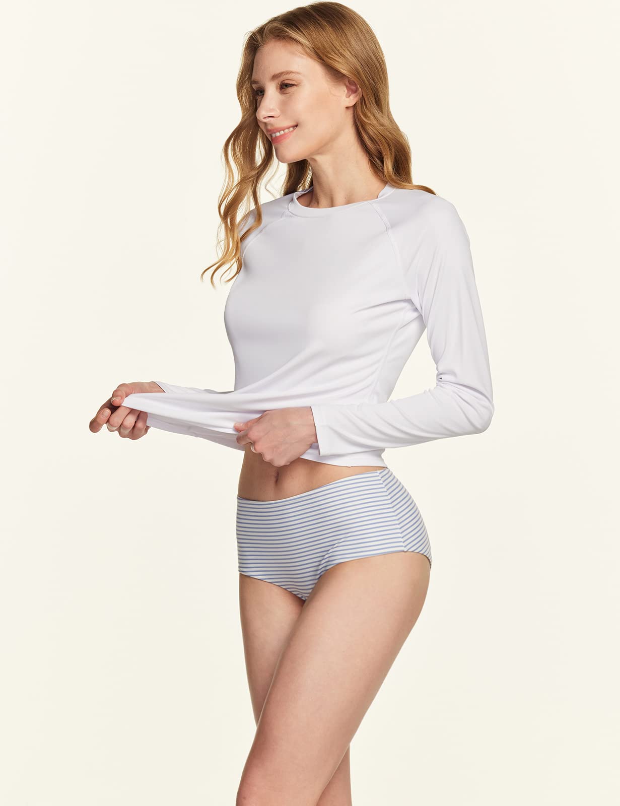TSLA Women's UPF 50+ Long Sleeve Rash Guard Swim Shirts, UV Protection Sun Shirts, Regular-Fit Quick Dry Water Shirts, Sun Block Long White, X-Large